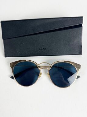 Christian Dior Women's Nebula Cat Eye Round Lenses Blue Gold Sunglasses